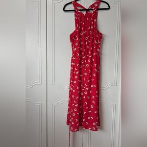 Three Hearts Red Halter Ruched Midi Dress